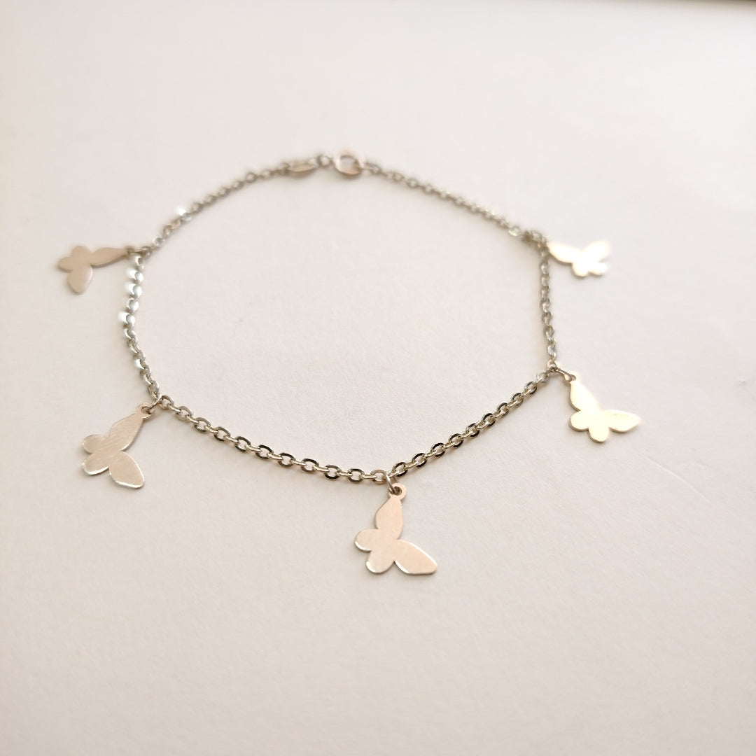 PULSERA ESPECIAL CON MARIPOSAS 14K 18 CM 2.1 GR (NUEVO)