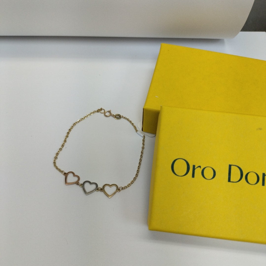 PULSERA ESPECIAL CON CORAZONES 14K 18 CM 1.4 GR (NUEVO)