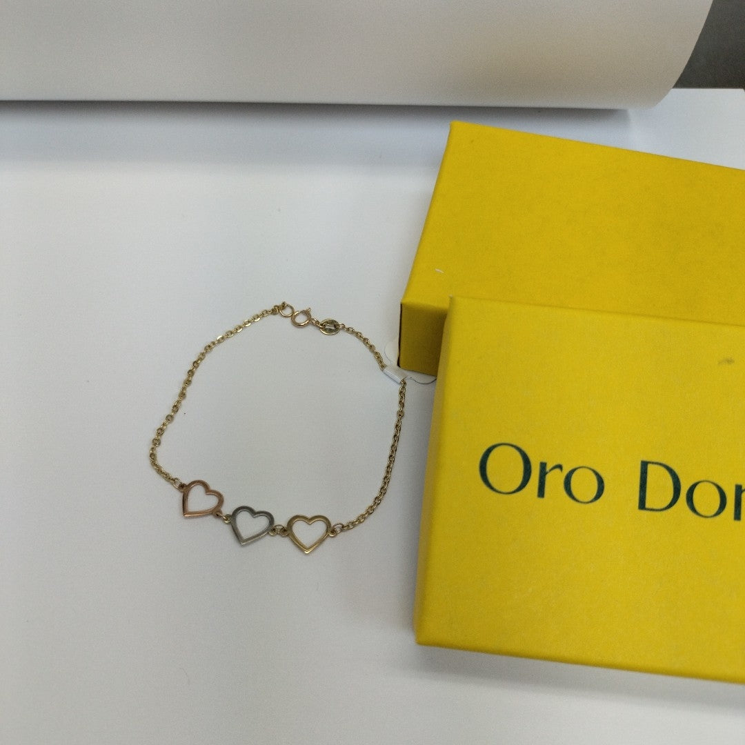 PULSERA ESPECIAL CON CORAZONES 14K 18 CM 1.4 GR (NUEVO)