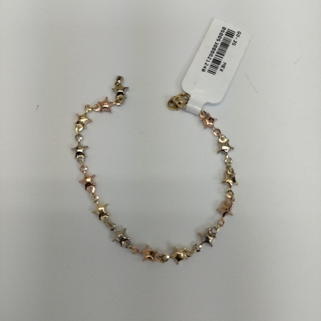 PULSERA TEJIDO ESPECIAL ESTRELLAS COMBINADAS 14K 18 CM 2.3 GR (NUEVO)