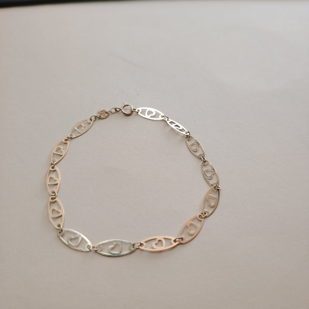 PULSERA TEJIDO ESPECIAL CON CORAZON 14K 18 CM 1.3 GR (NUEVO)