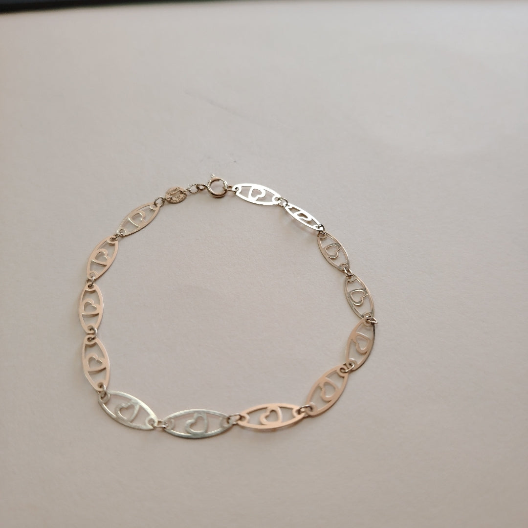 PULSERA TEJIDO ESPECIAL CON CORAZON 14K 18 CM 1.3 GR (NUEVO)