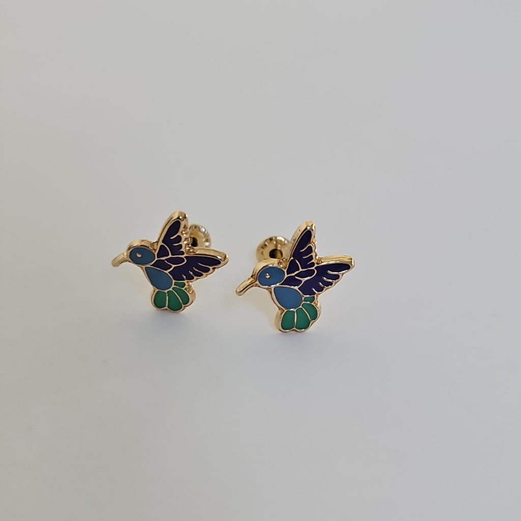 BROQUELES BROQUEL FIG COLIBRI ESMALTE AZUL 14K 0.2138 GR (NUEVO)