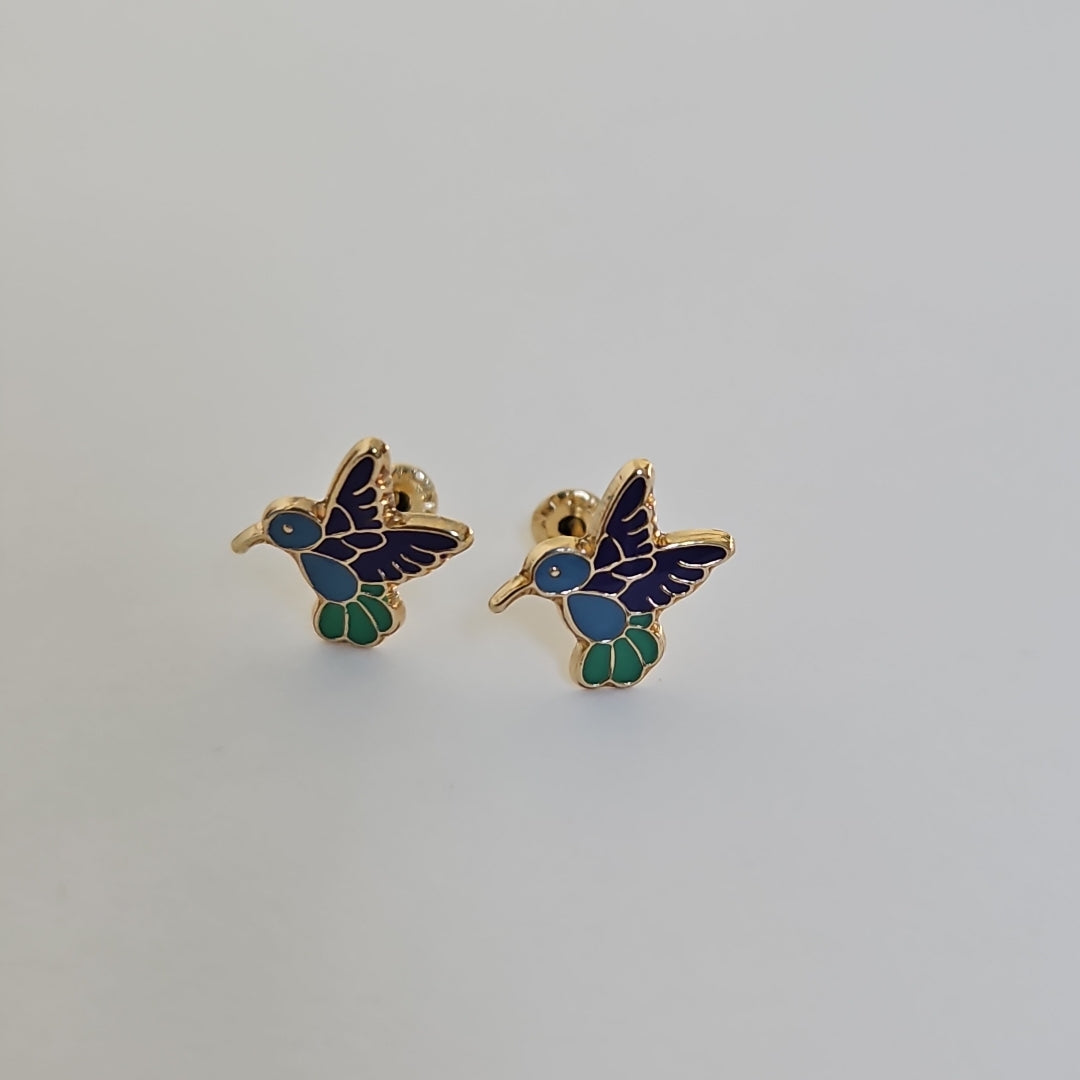 BROQUELES BROQUEL FIG COLIBRI ESMALTE AZUL 14K 0.2138 GR (NUEVO)
