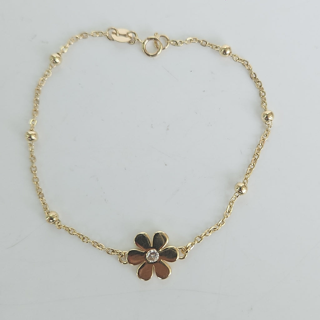 PULSERA TEJIDO ESPECIAL FLOR CON CIRCONIA 14K 18 CM 2.5 GR (NUEVO)
