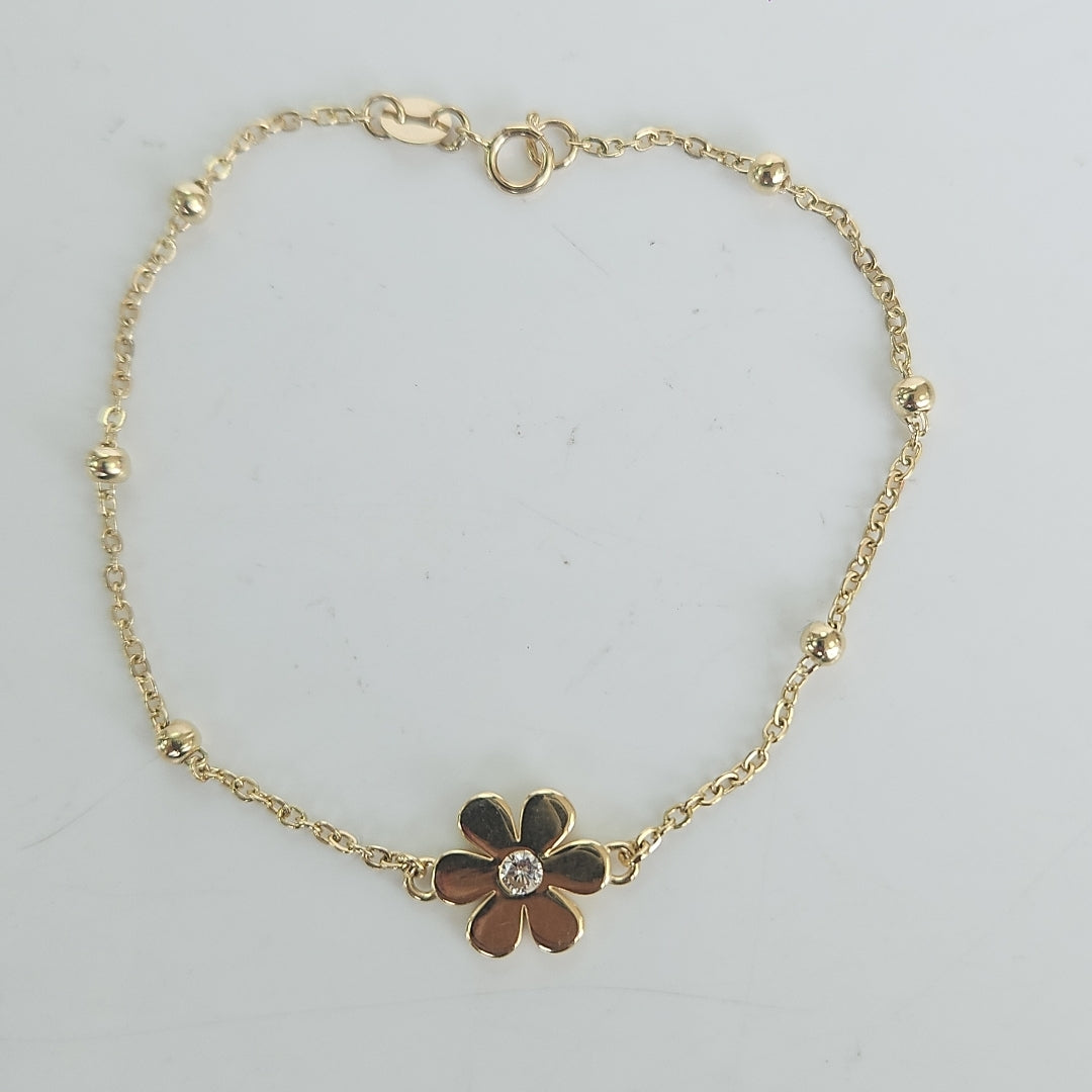 PULSERA TEJIDO ESPECIAL FLOR CON CIRCONIA 14K 18 CM 2.5 GR (NUEVO)