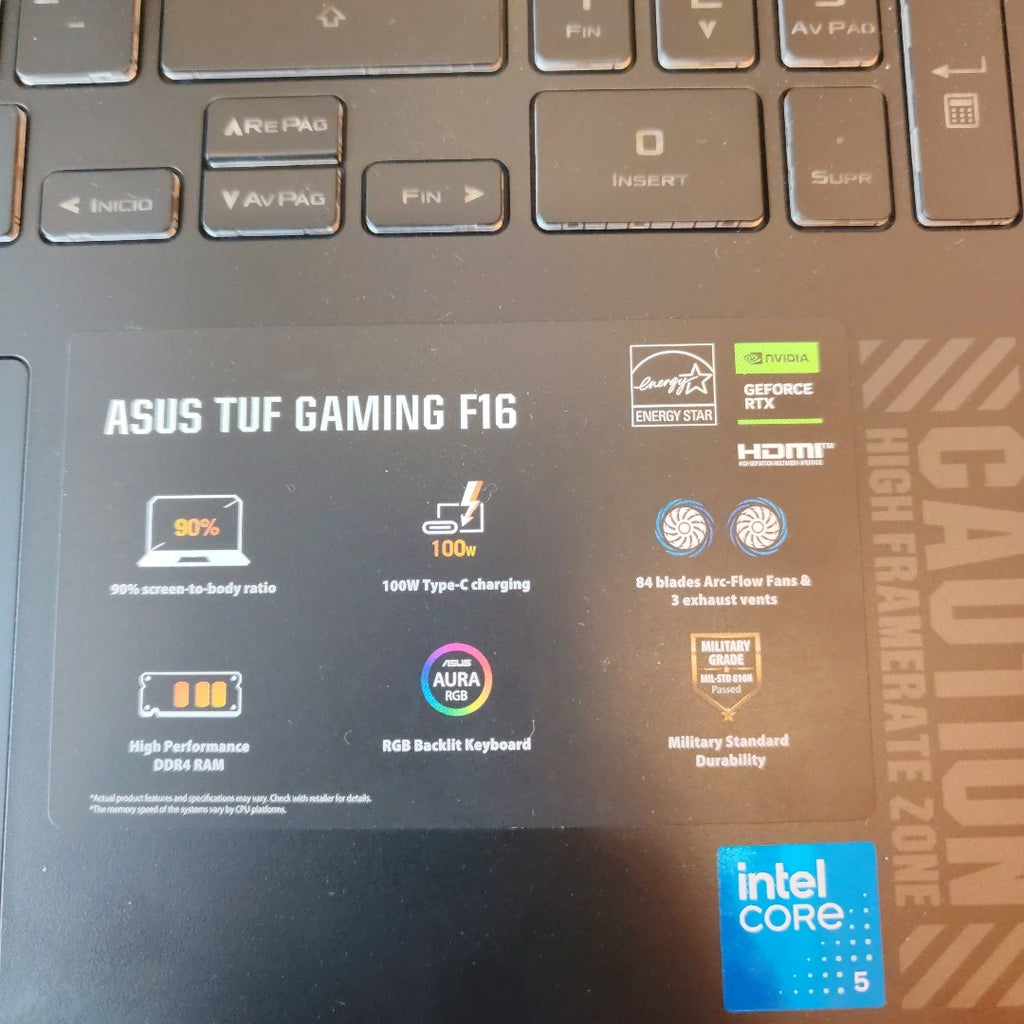 LAPTOP ASUS TUF GAMING F16 FX607VJ-RL023W (2025) 1 TB SSD 16 GB RAM (SEMINUEVO)