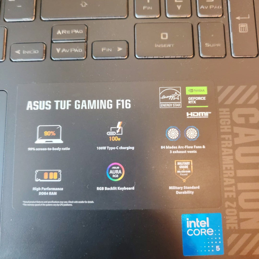 LAPTOP ASUS TUF GAMING F16 FX607VJ-RL023W (2025) 1 TB SSD 16 GB RAM (SEMINUEVO)