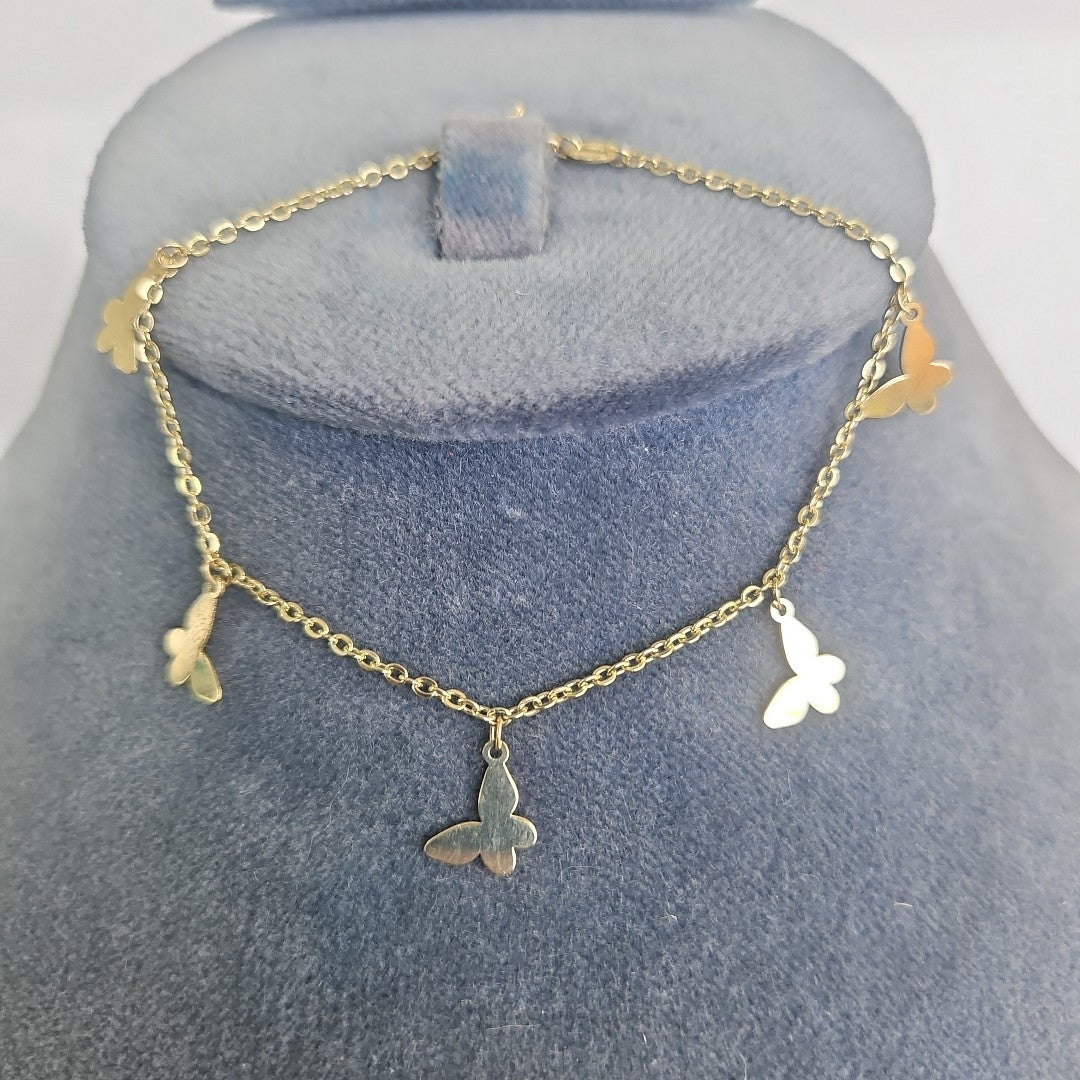 PULSERA ESPECIAL CON MARIPOSAS 14K 18 CM 2.1 GR (NUEVO)