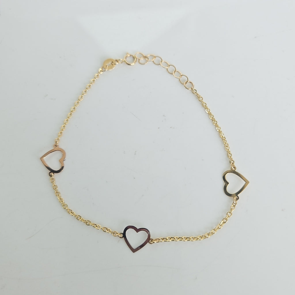 PULSERA ESPECIAL CON CORAZONES CONBINADOS 14K 18 CM 1.7 GR (NUEVO)
