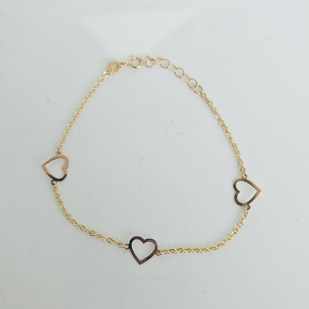 PULSERA ESPECIAL CON CORAZONES CONBINADOS 14K 18 CM 1.7 GR (NUEVO)