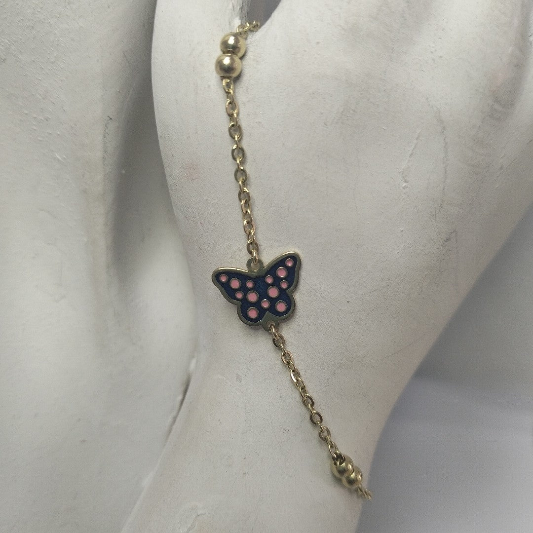 PULSERA TEJIDO ESPECIAL MARIPOSA CON ESMALTE 14K 18 CM 1.9 GR (NUEVO)