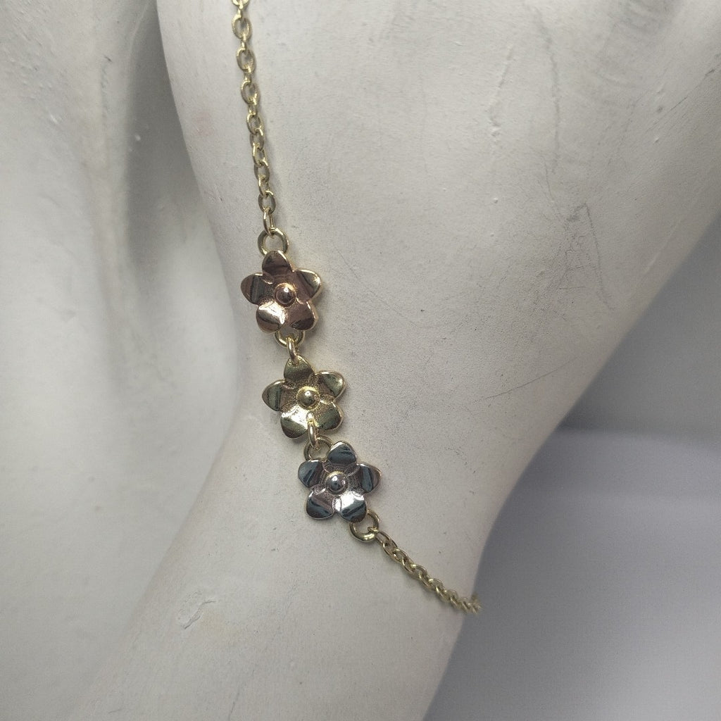 PULSERA TEJIDO ESPECIAL FIG FLORES 14K 18 CM 2.1 GR (NUEVO)