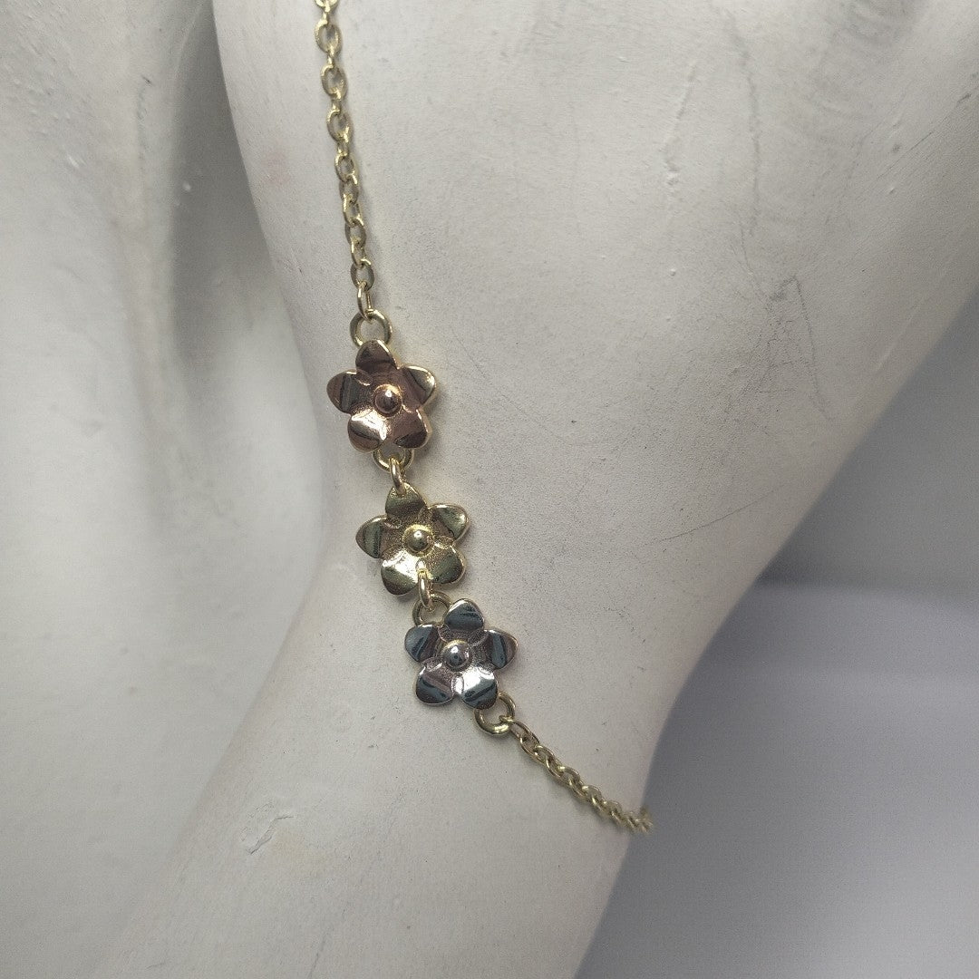 PULSERA TEJIDO ESPECIAL FIG FLORES 14K 18 CM 2.1 GR (NUEVO)