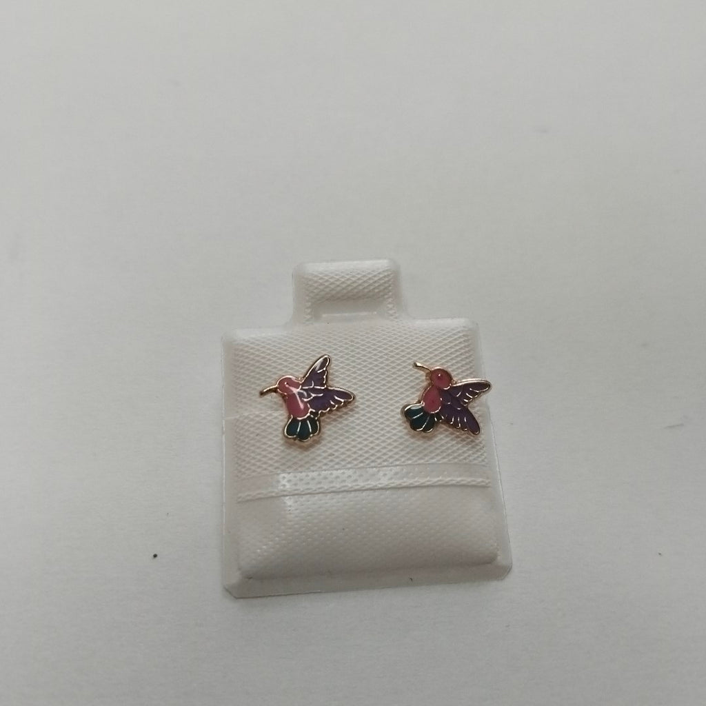 BROQUELES BROQUEL FIG COLIBRI ESMALTE ROSA 14K 0.2138 GR (NUEVO)