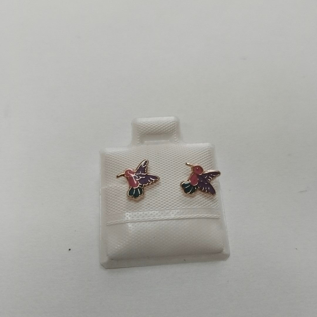 BROQUELES BROQUEL FIG COLIBRI ESMALTE ROSA 14K 0.2138 GR (NUEVO)
