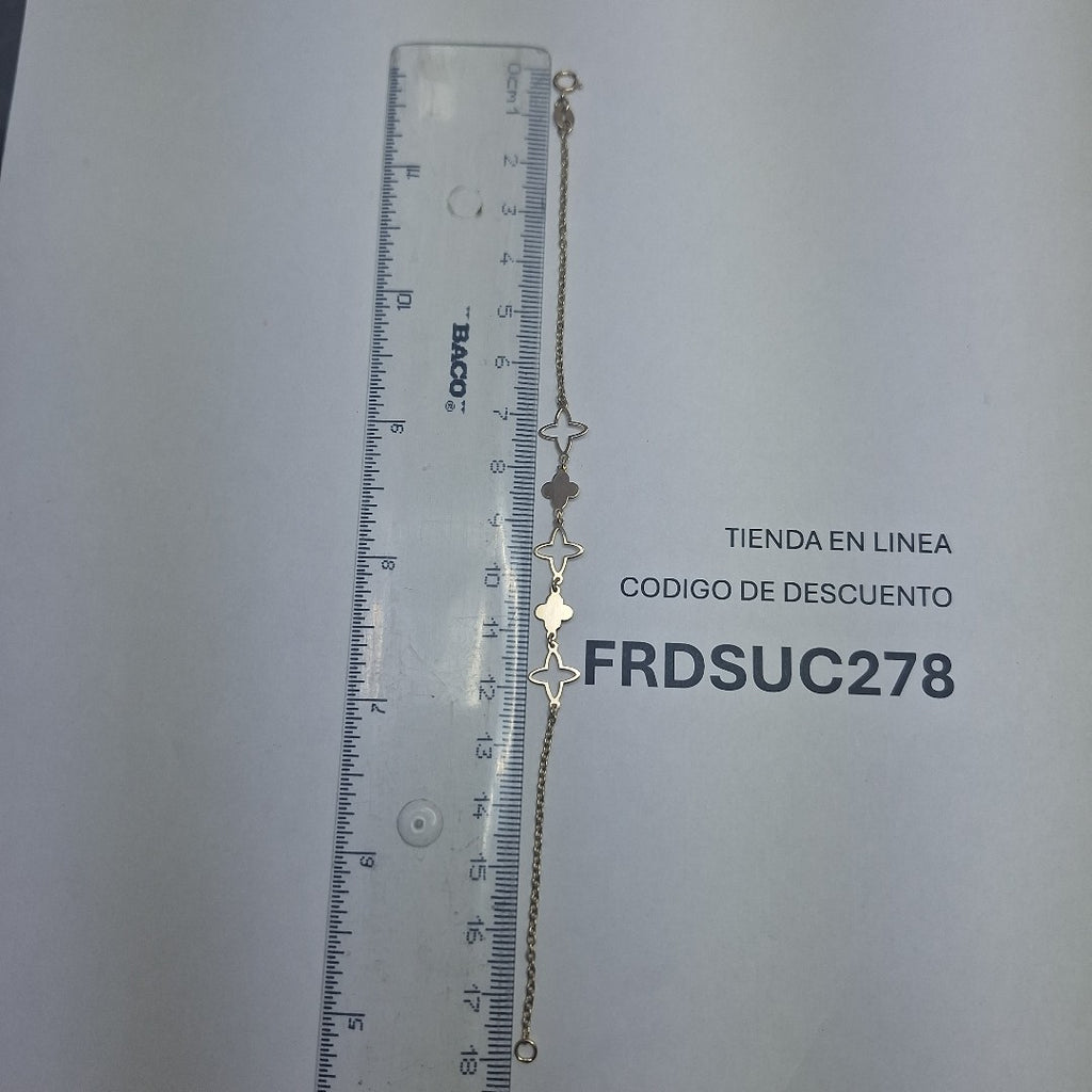 PULSERA TEJIDO ESP CON TREBOL 14K 18 CM 1.5 GR (NUEVO)