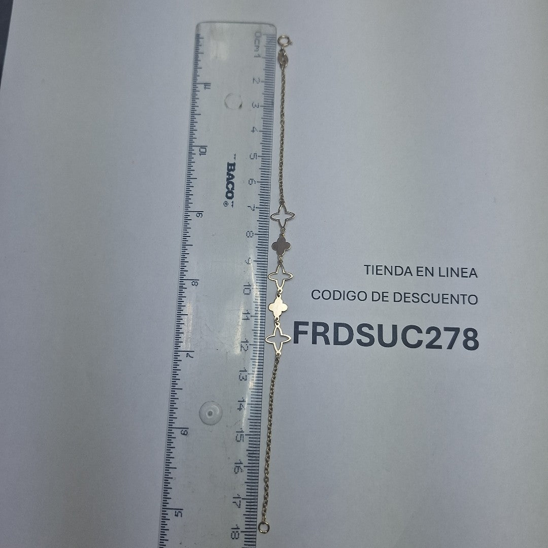 PULSERA TEJIDO ESP CON TREBOL 14K 18 CM 1.5 GR (NUEVO)