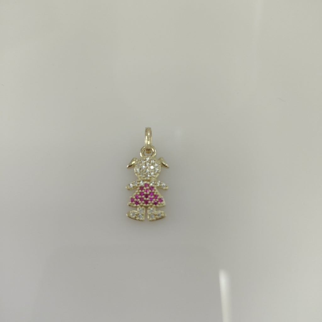 DIJE NIÑA CON CIRCONIAS Y PIEDRAS DE COLOR 10K 1 GR (NUEVO)