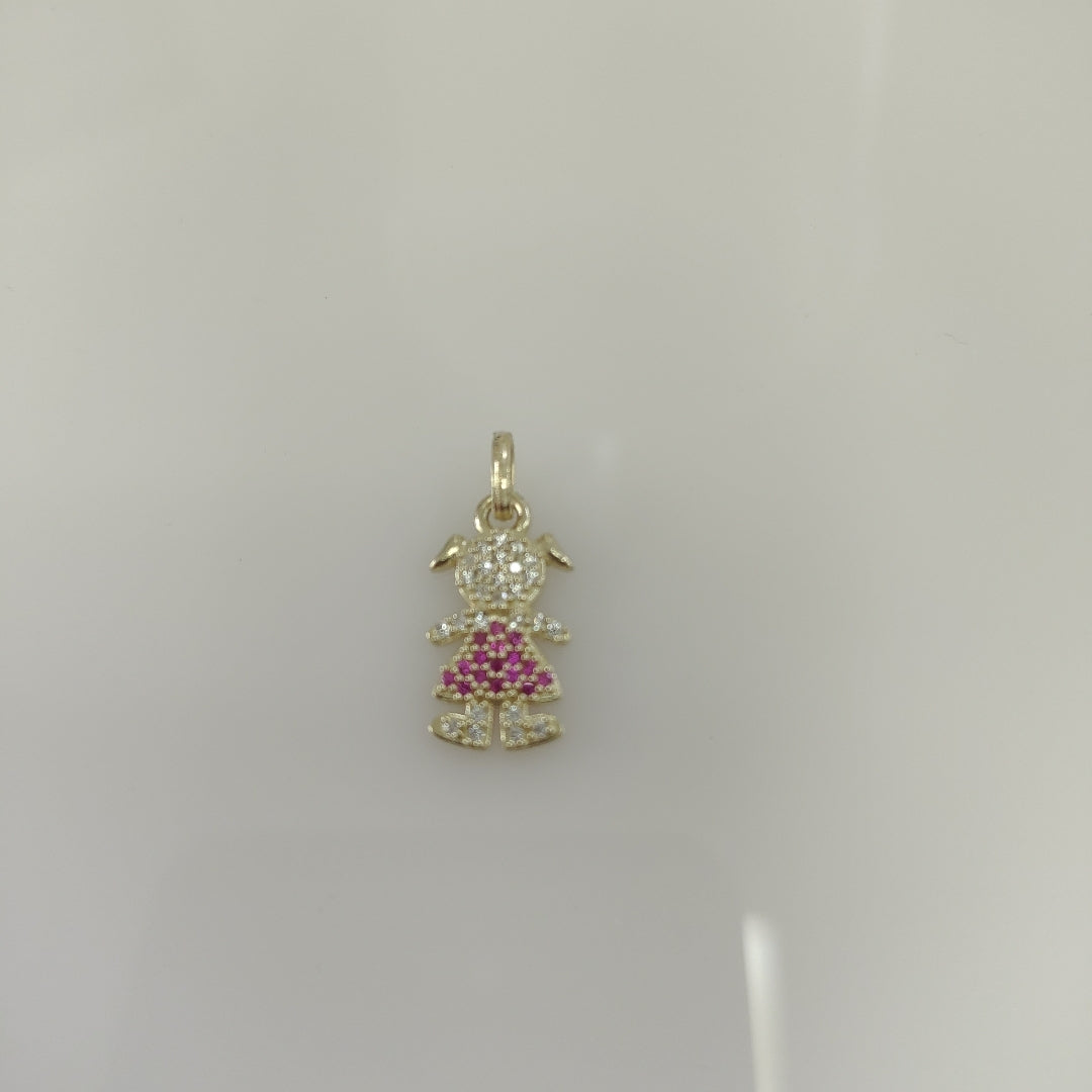 DIJE NIÑA CON CIRCONIAS Y PIEDRAS DE COLOR 10K 1 GR (NUEVO)