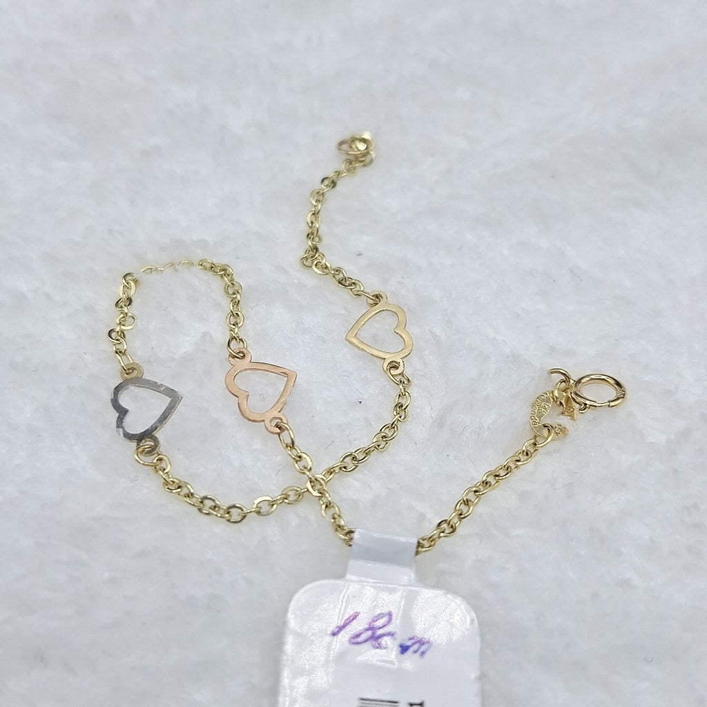PULSERA ESPECIAL CON CORAZONES 14K 18 CM 1.2 GR (NUEVO)