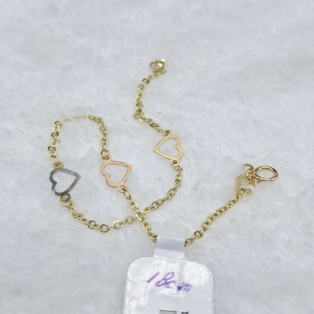 PULSERA ESPECIAL CON CORAZONES 14K 18 CM 1.2 GR (NUEVO)