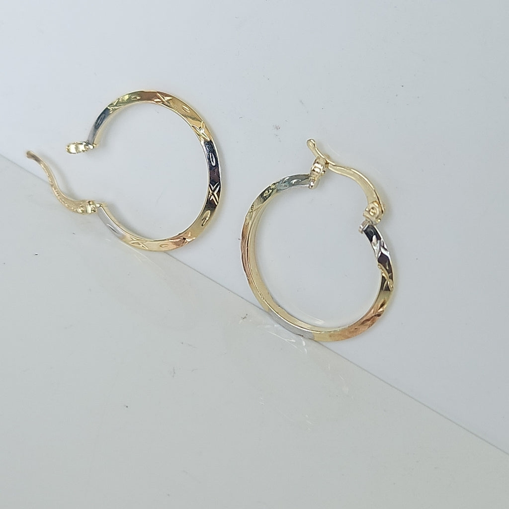 ARETES TEJIDO ARRACADAS BISELADAS COMBINADAS 14K 1.4 GR (NUEVO)