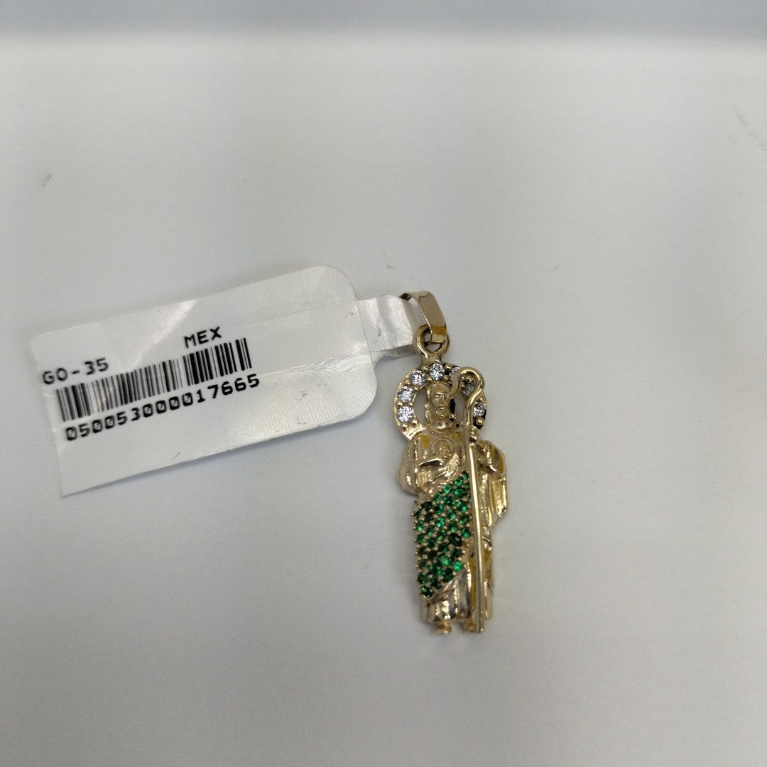 DIJE SAN JUDAS CON PIEDRAS DE COLOR 14K 1.7 GR (NUEVO)