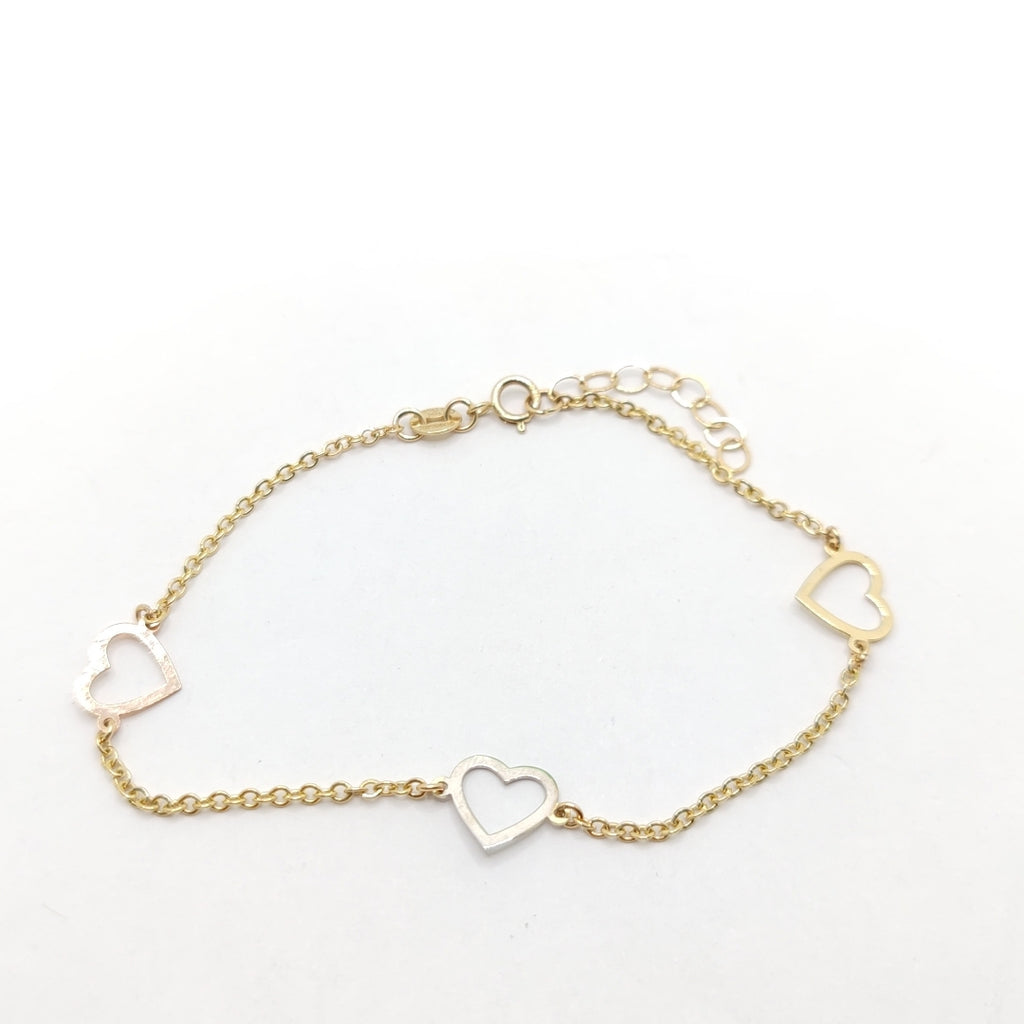 PULSERA ESPECIAL CON CORAZONES CONBINADOS 14K 18 CM 1.7 GR (NUEVO)