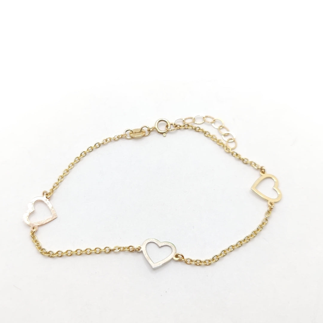 PULSERA ESPECIAL CON CORAZONES CONBINADOS 14K 18 CM 1.7 GR (NUEVO)