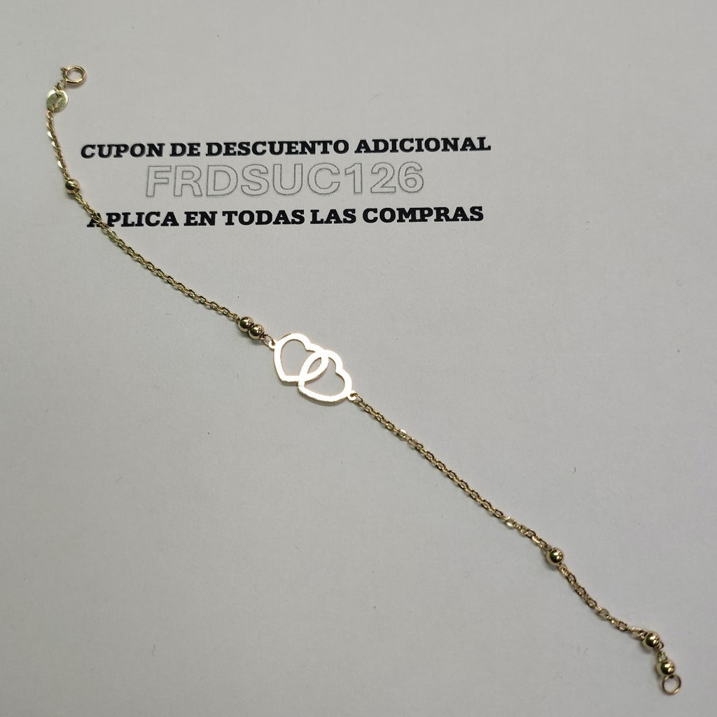PULSERA TEJIDO ESPECIAL C CORAZONES 14K 18 CM 1.7 GR (NUEVO)