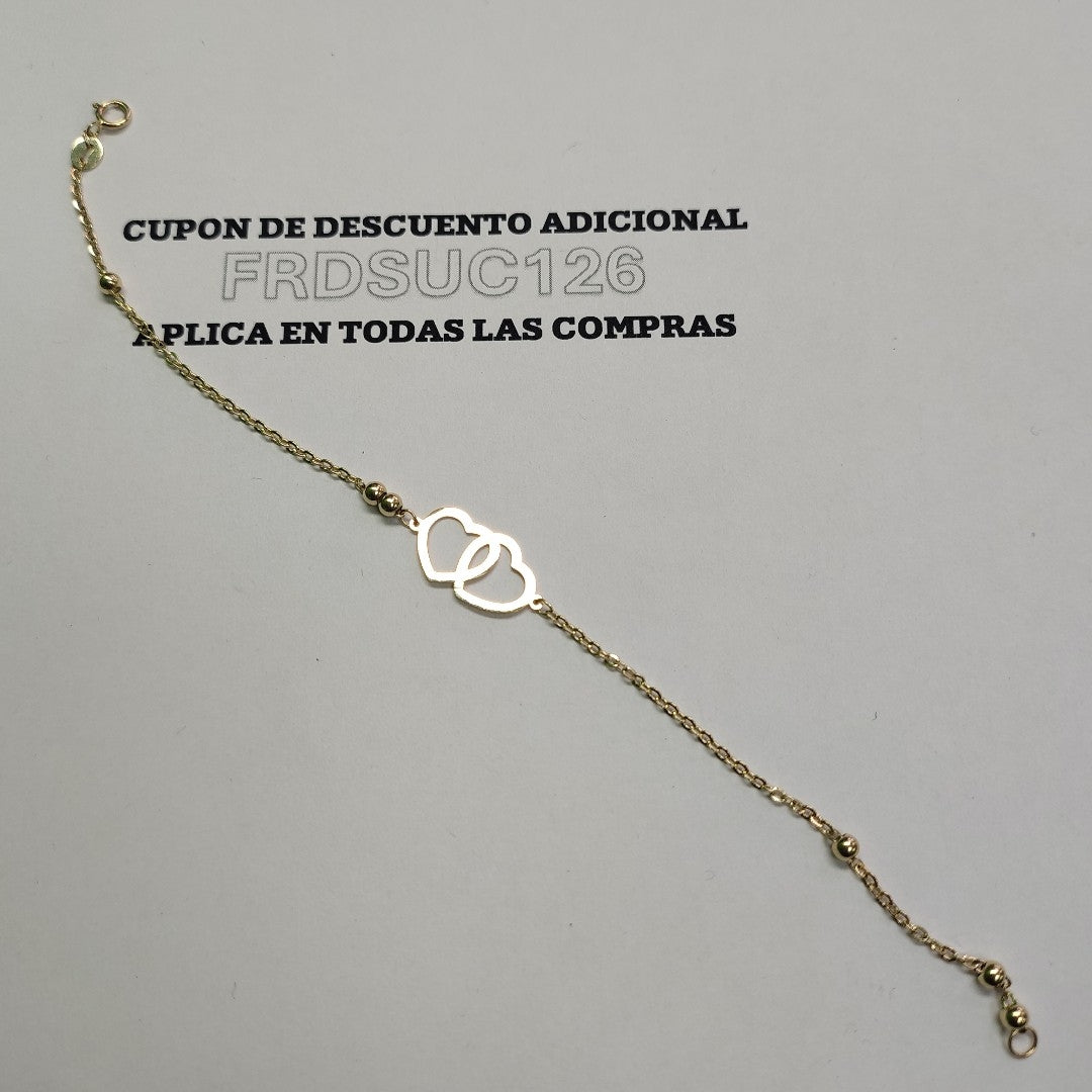 PULSERA TEJIDO ESPECIAL C CORAZONES 14K 18 CM 1.7 GR (NUEVO)