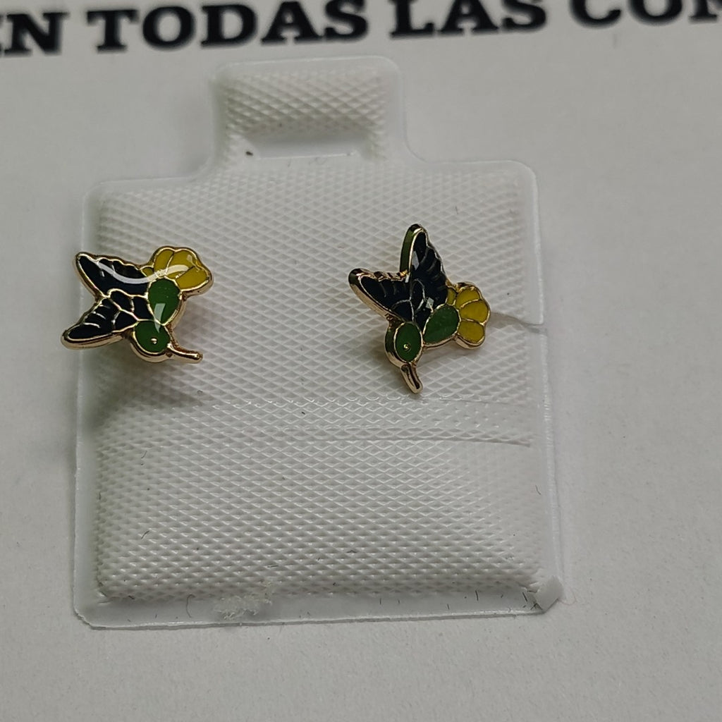BROQUELES BROQUEL FIG COLIBRI ESMALTE VERDE 14K 0.2138 GR (NUEVO)