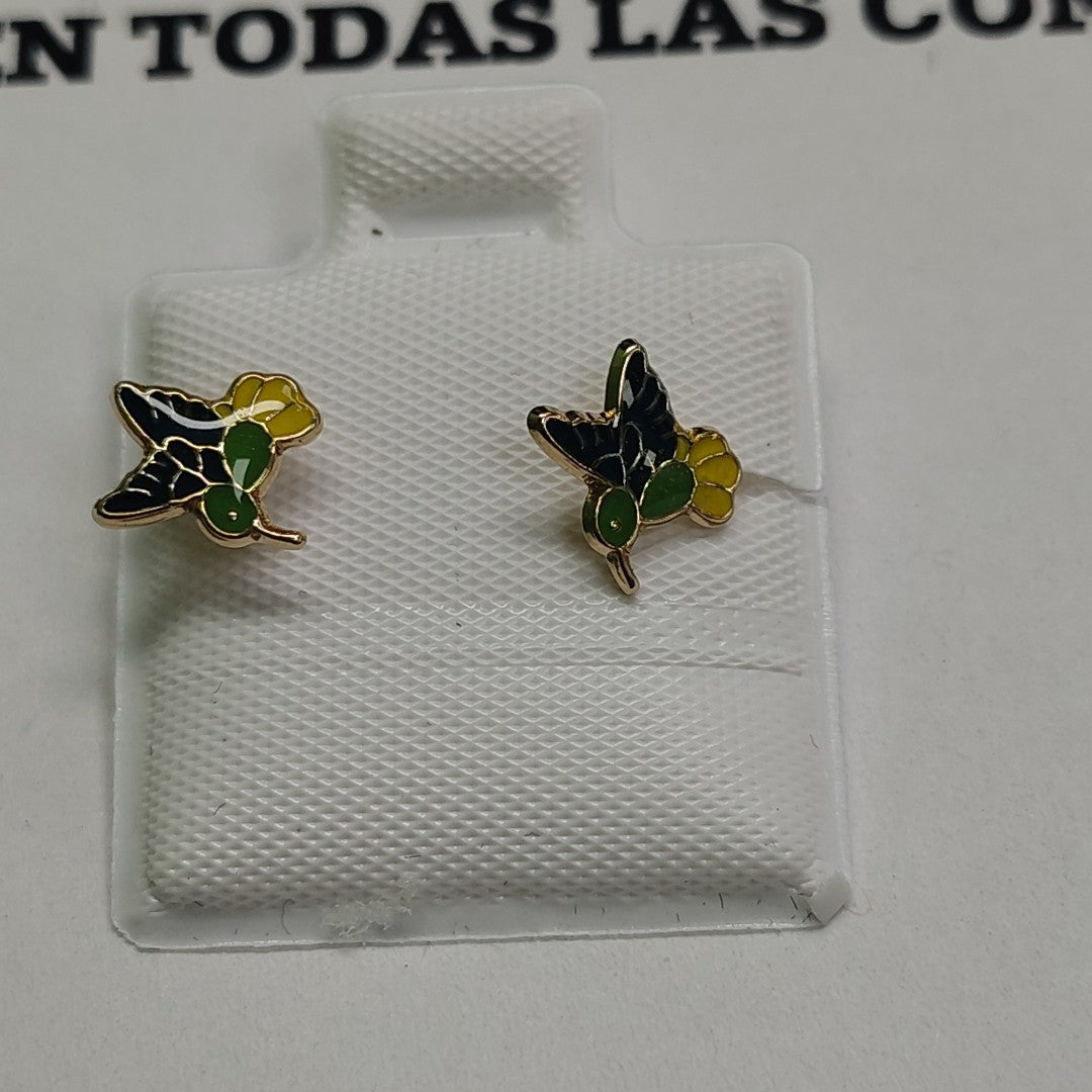 BROQUELES BROQUEL FIG COLIBRI ESMALTE VERDE 14K 0.2138 GR (NUEVO)
