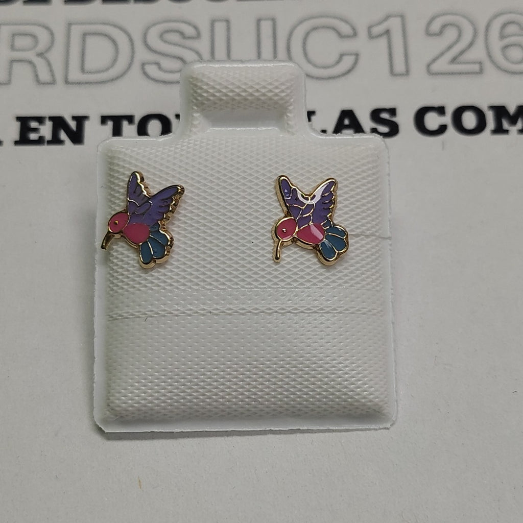 BROQUELES BROQUEL FIG COLIBRI ESMALTE ROSA 14K 0.2138 GR (NUEVO)