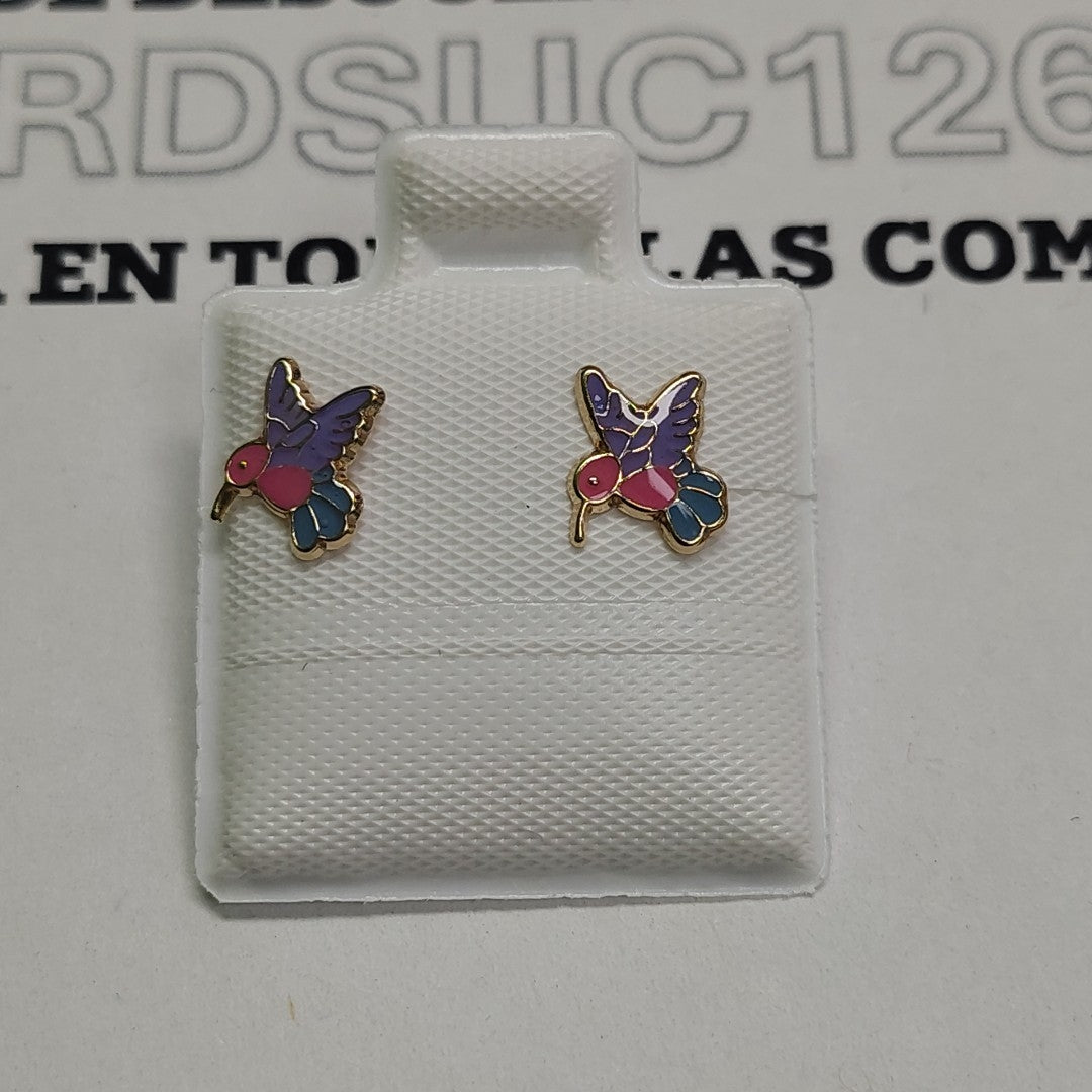 BROQUELES BROQUEL FIG COLIBRI ESMALTE ROSA 14K 0.2138 GR (NUEVO)