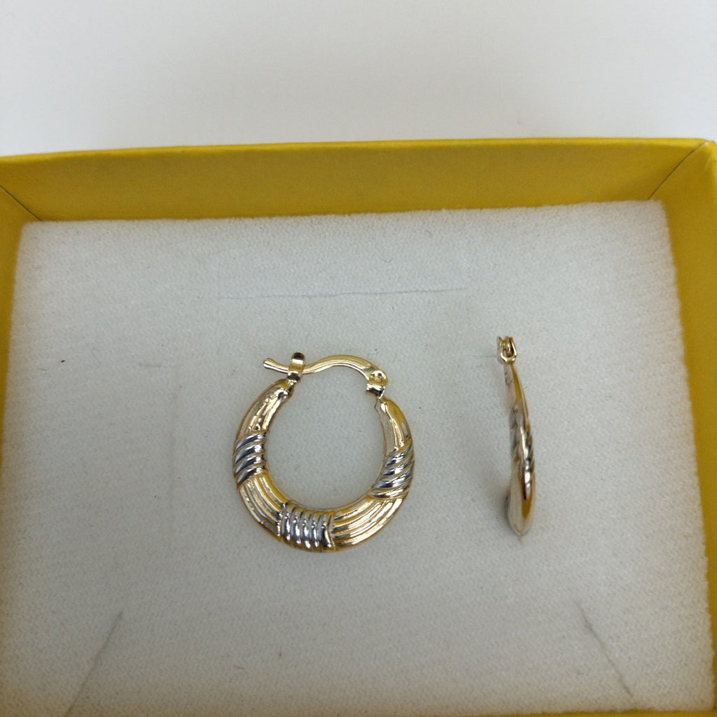 ARETES TEJIDO ARRACADAS COMBINADAS HUECAS 14K 1.9 GR (NUEVO)