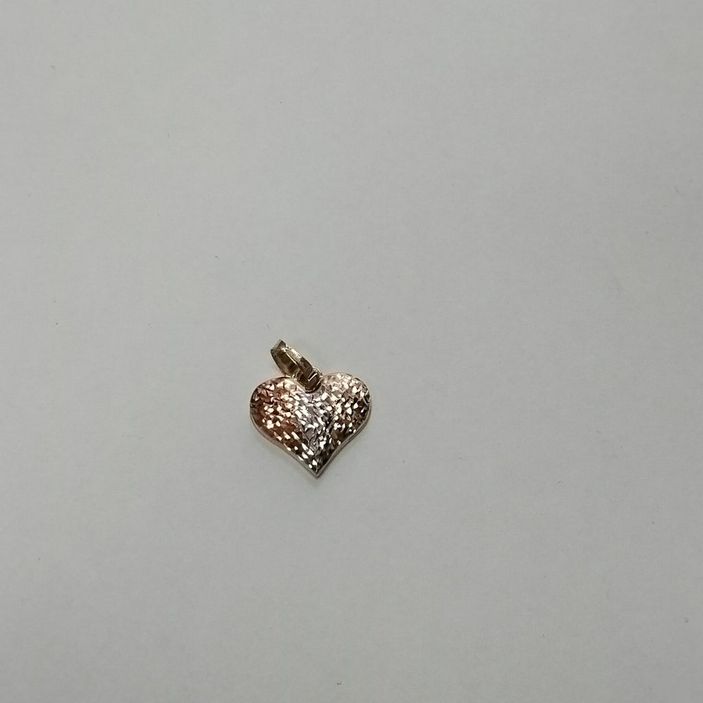 DIJE TEJIDO CORAZON LABRADO COMBINADO 14K 1.2 GR (NUEVO)