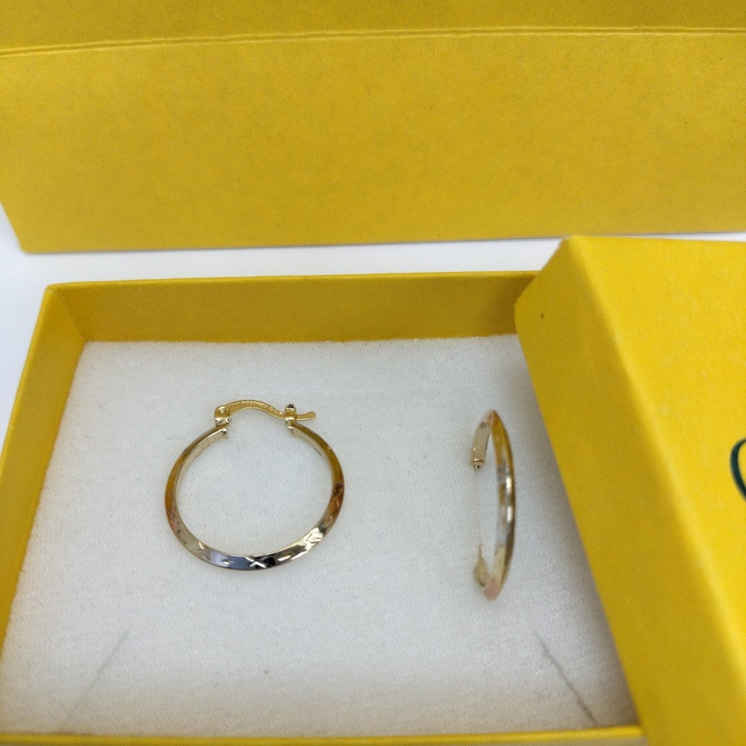 ARETES TEJIDO ARRACADAS BISELADAS COMBINADAS 14K 1.3 GR (NUEVO)