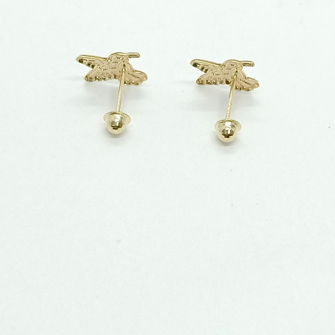 BROQUELES BROQUEL FIG COLIBRI ESMALTE ROSA 14K 0.2138 GR (NUEVO)