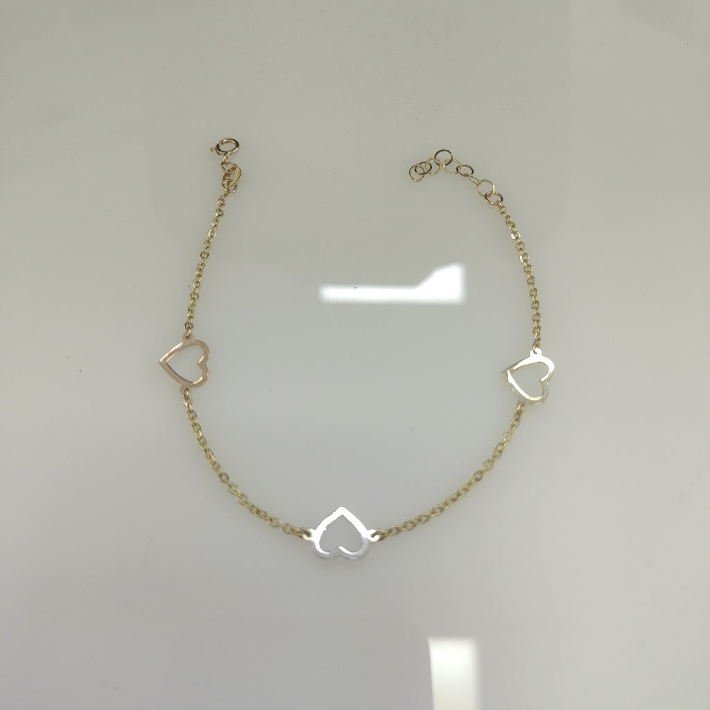 PULSERA ESPECIAL CON CORAZONES CONBINADOS 14K 18 CM 1.7 GR (NUEVO)