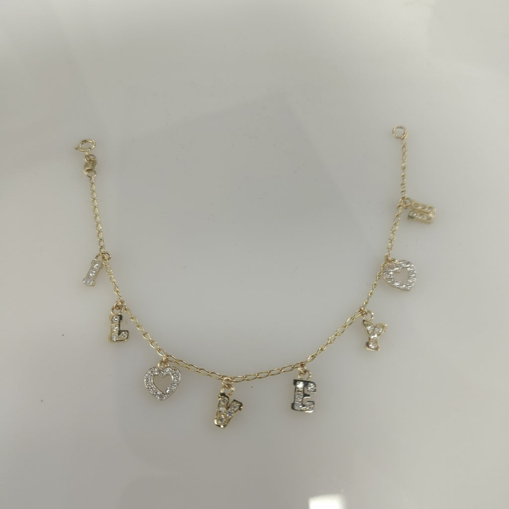 PULSERA ESPECIAL CON DIJES Y CIRCONIAS 14K 18 CM 3.4 GR (NUEVO)