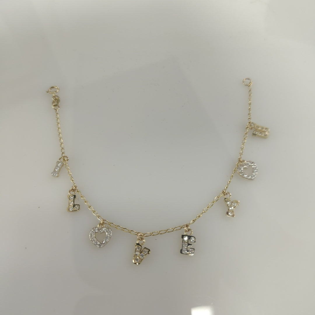 PULSERA ESPECIAL CON DIJES Y CIRCONIAS 14K 18 CM 3.4 GR (NUEVO)
