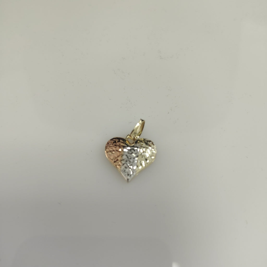 DIJE TEJIDO CORAZON LABRADO COMBINADO 14K 1.3 GR (NUEVO)