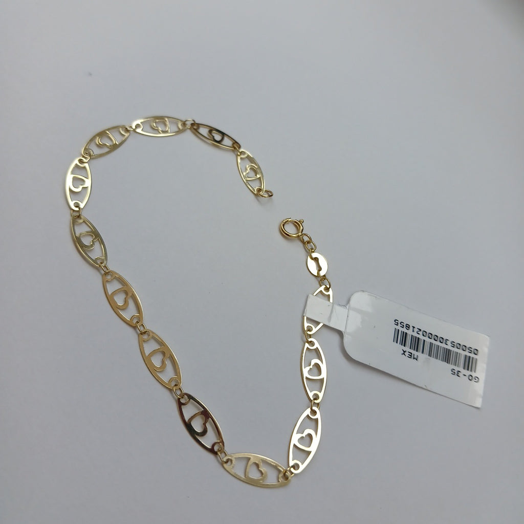 PULSERA TEJIDO ESPECIAL CON CORAZON 14K 18 CM 1.3 GR (NUEVO)