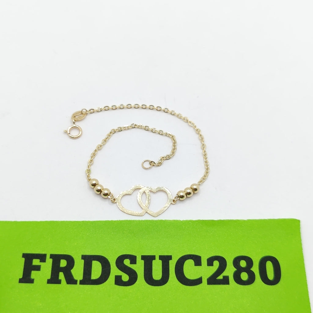 PULSERA TEJIDO ESPECIAL C CORAZONES 14K 18 CM 1.7 GR (NUEVO)