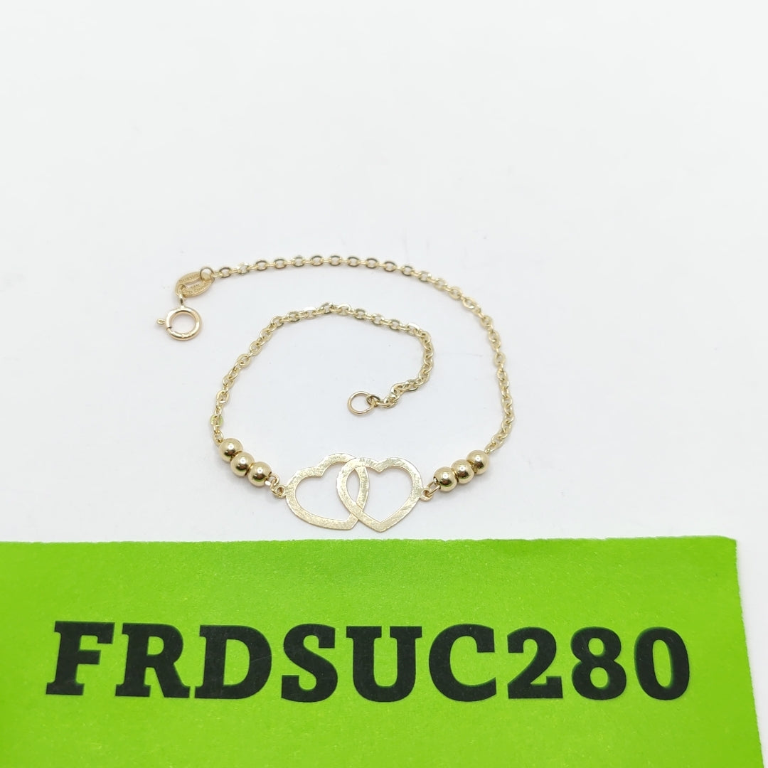 PULSERA TEJIDO ESPECIAL C CORAZONES 14K 18 CM 1.7 GR (NUEVO)
