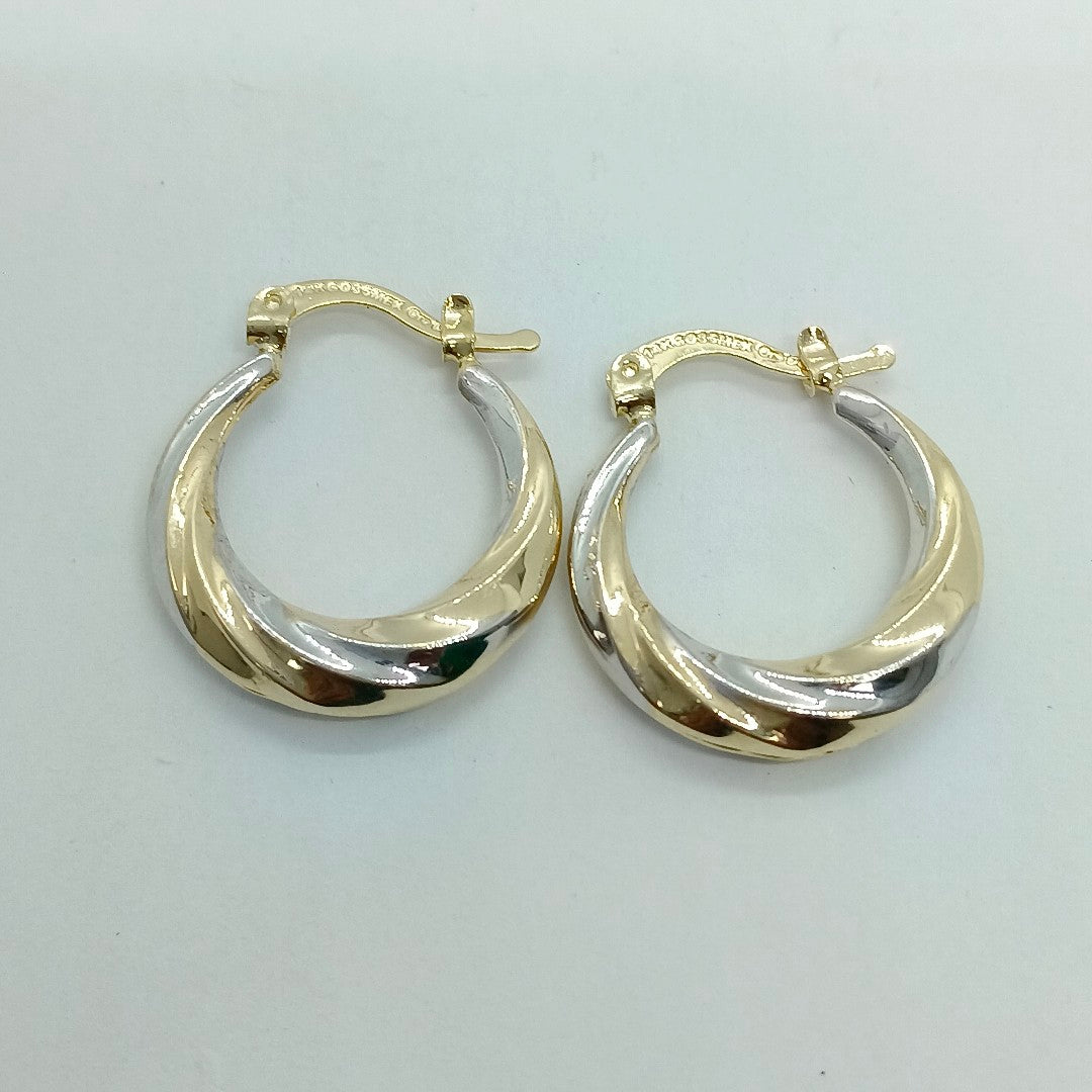 ARETES TEJIDO ARRACADA TRENZADA COMBINADA 14K 1.8 GR (NUEVO)