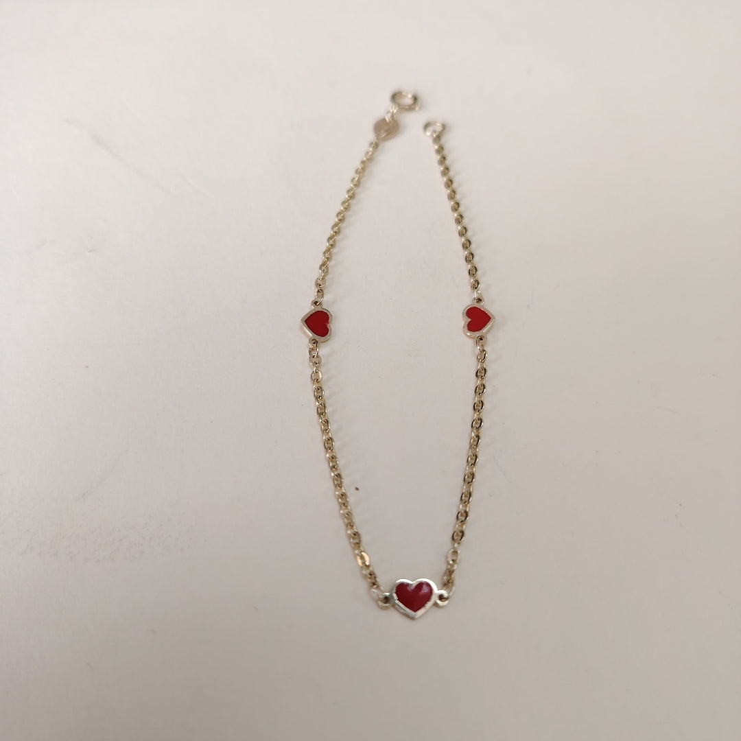 PULSERA ESPECIAL CON CORAZONES 14K 18 CM 1.4 GR (NUEVO)