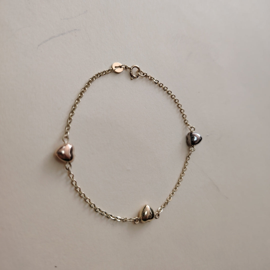 PULSERA ESP CON CORAZONES COMBINADOS 14K 18 CM 1.6 GR (NUEVO)